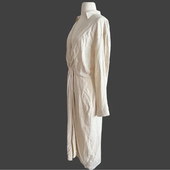 Anthropologie V-Neck Knot Front Midi Dress ⚜️Ivory⚜️ Size 12 - Picture 12 of 16